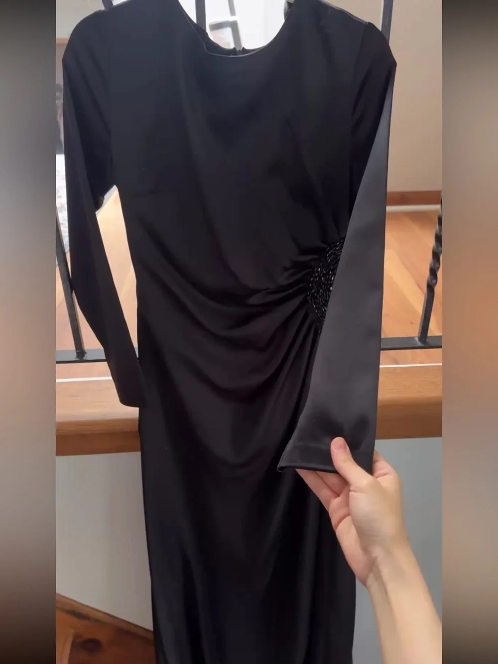 Elegant Black Long Sleeve Evening Dress - Black